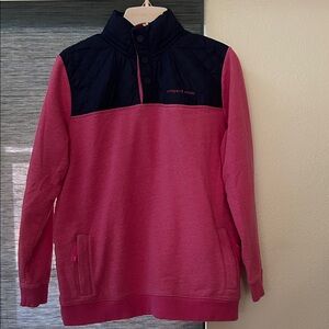 Vineyard Vines women's Shep Pink and Navy quarter snap pullover